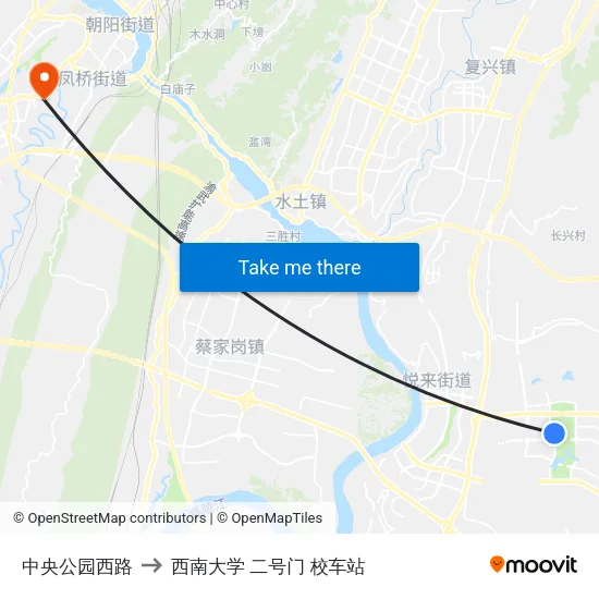 中央公园西路 to 西南大学 二号门 校车站 map