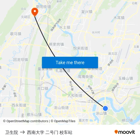 卫生院 to 西南大学 二号门 校车站 map