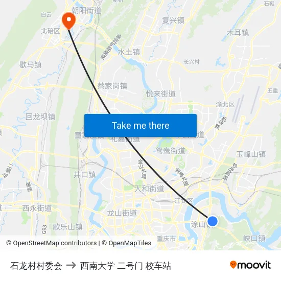 石龙村村委会 to 西南大学 二号门 校车站 map