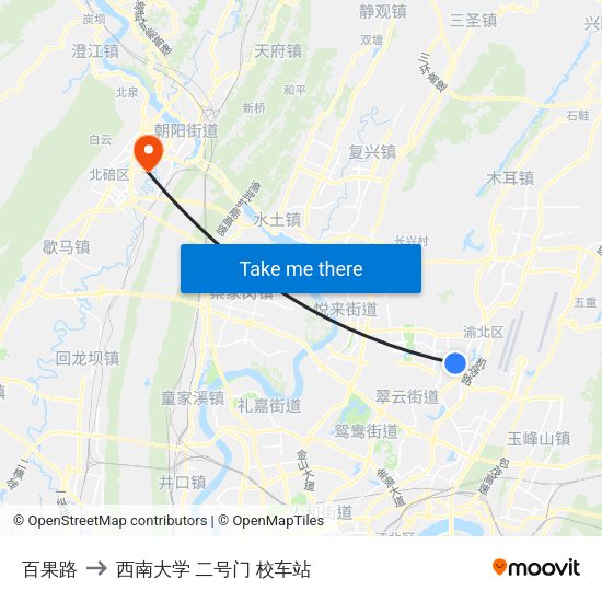 百果路 to 西南大学 二号门 校车站 map