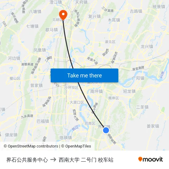界石公共服务中心 to 西南大学 二号门 校车站 map