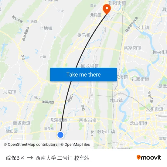 综保B区 to 西南大学 二号门 校车站 map