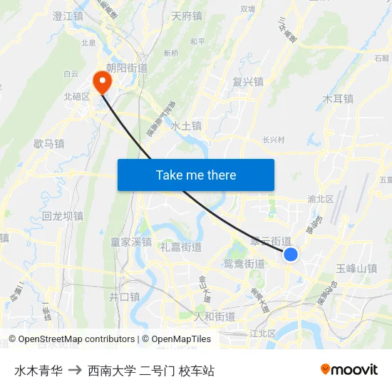 水木青华 to 西南大学 二号门 校车站 map