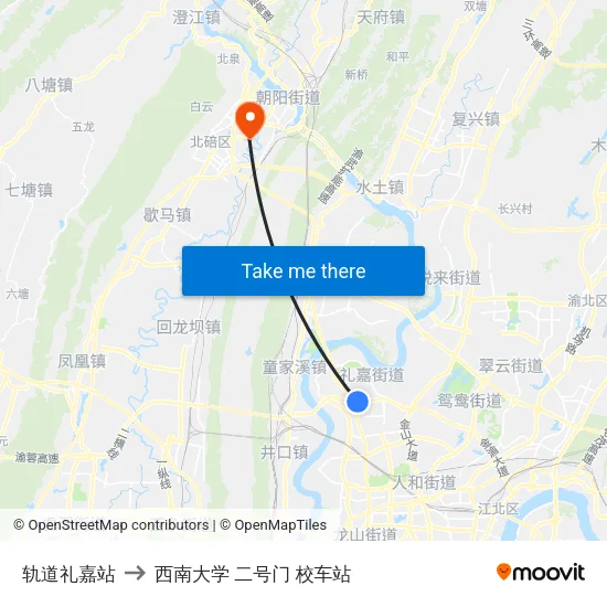 轨道礼嘉站 to 西南大学 二号门 校车站 map