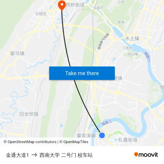 金通大道1 to 西南大学 二号门 校车站 map