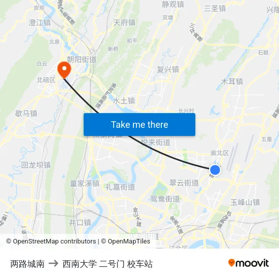 两路城南 to 西南大学 二号门 校车站 map