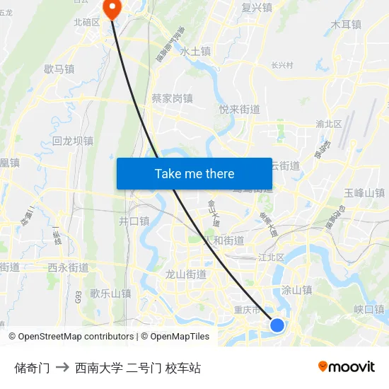 储奇门 to 西南大学 二号门 校车站 map