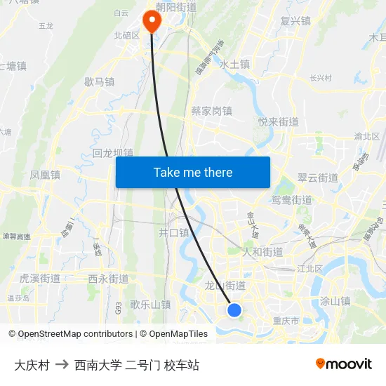 大庆村 to 西南大学 二号门 校车站 map