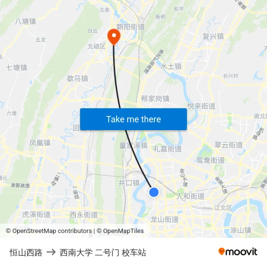 恒山西路 to 西南大学 二号门 校车站 map