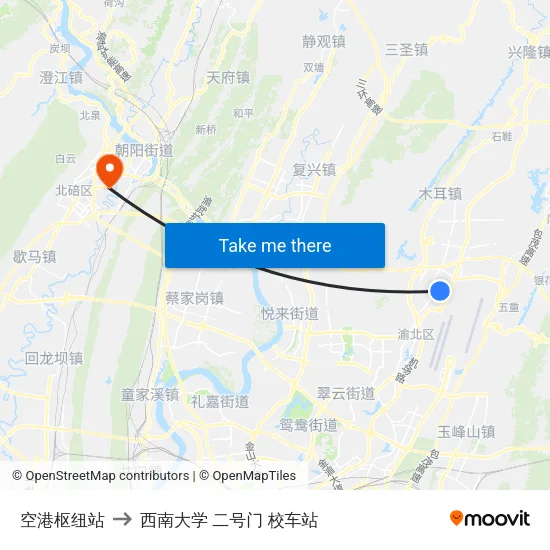 空港枢纽站 to 西南大学 二号门 校车站 map