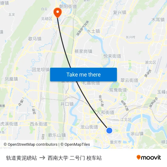 轨道黄泥磅站 to 西南大学 二号门 校车站 map