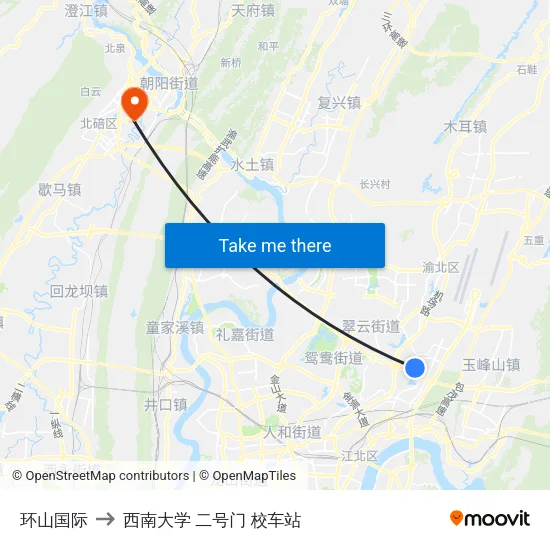 环山国际 to 西南大学 二号门 校车站 map