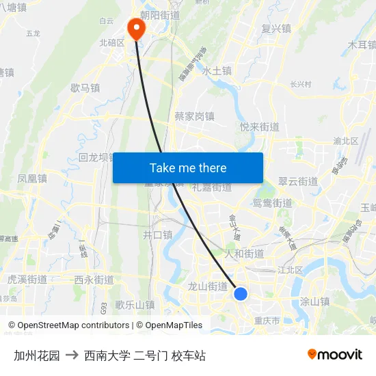 加州花园 to 西南大学 二号门 校车站 map