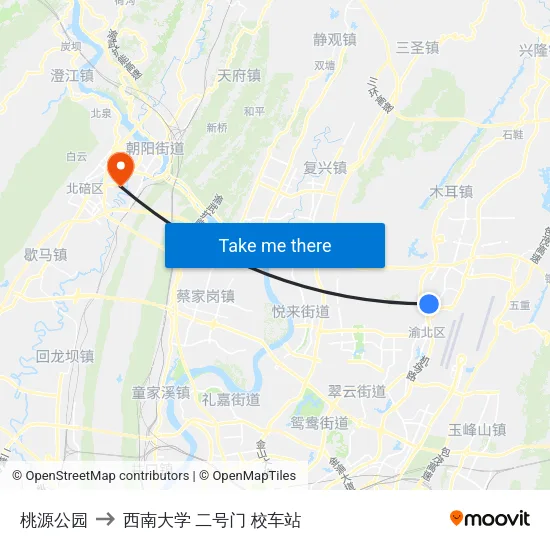 桃源公园 to 西南大学 二号门 校车站 map