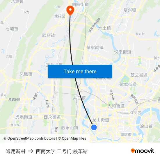 通用新村 to 西南大学 二号门 校车站 map