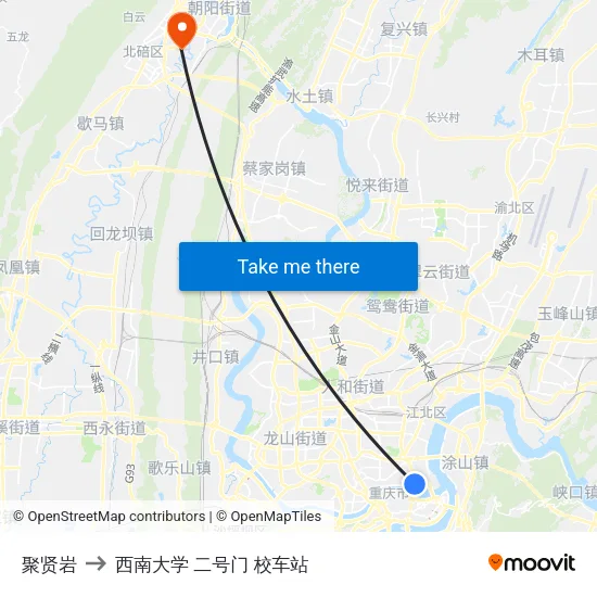 聚贤岩 to 西南大学 二号门 校车站 map