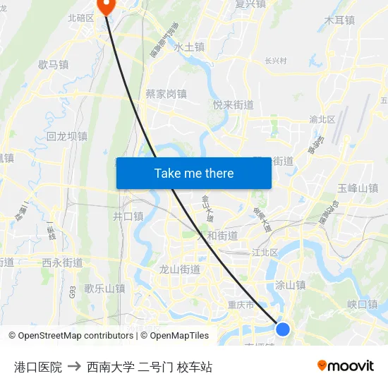 港口医院 to 西南大学 二号门 校车站 map