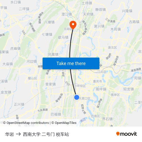 华岩 to 西南大学 二号门 校车站 map