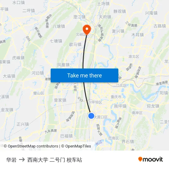 华岩 to 西南大学 二号门 校车站 map