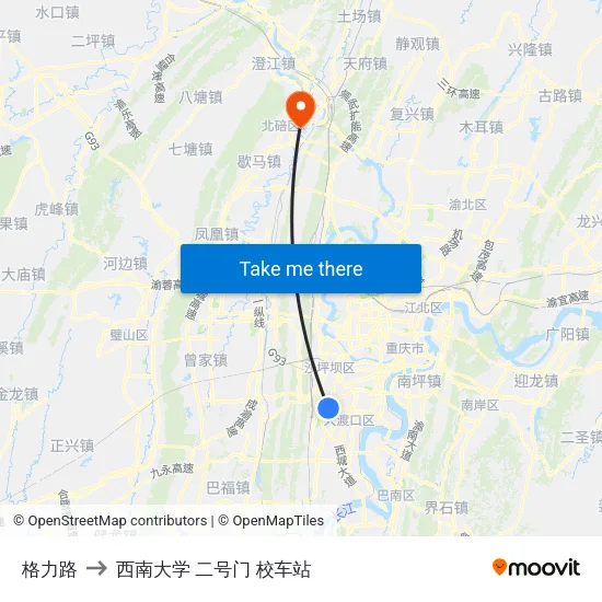 格力路 to 西南大学 二号门 校车站 map