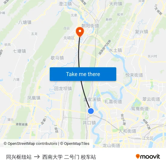 同兴枢纽站 to 西南大学 二号门 校车站 map