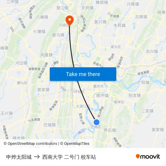 申烨太阳城 to 西南大学 二号门 校车站 map