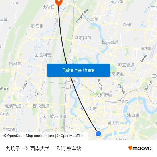 九坑子 to 西南大学 二号门 校车站 map