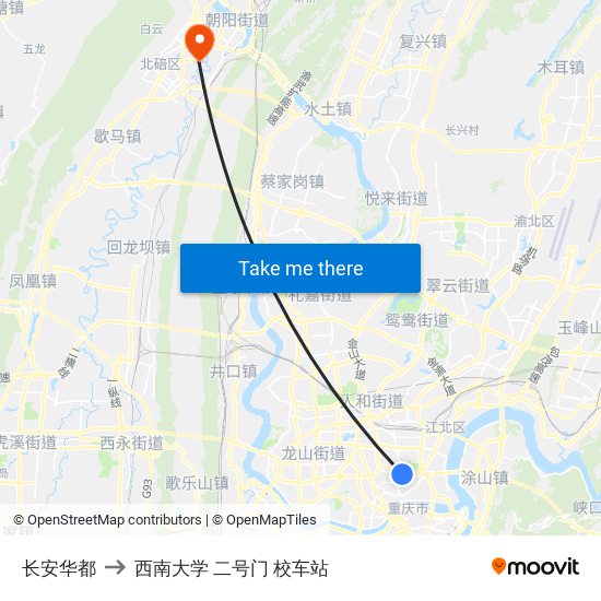 长安华都 to 西南大学 二号门 校车站 map