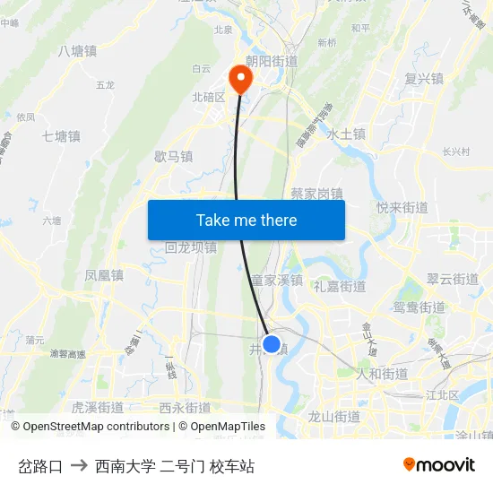 岔路口 to 西南大学 二号门 校车站 map