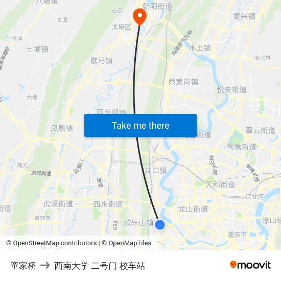 童家桥 to 西南大学 二号门 校车站 map