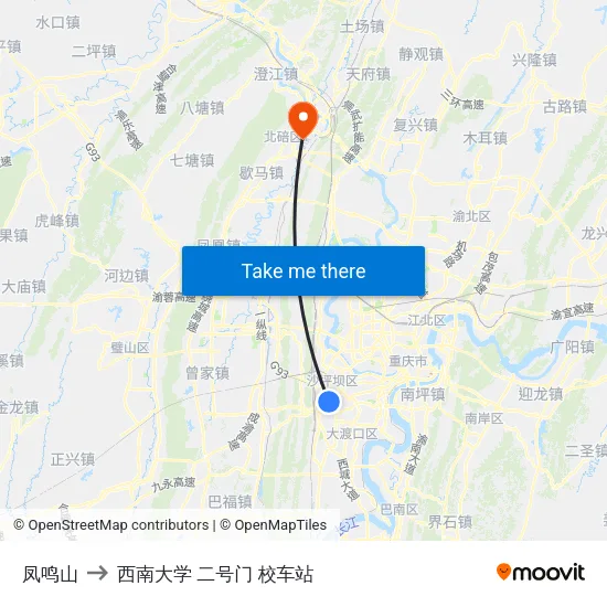 凤鸣山 to 西南大学 二号门 校车站 map