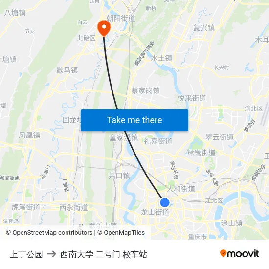 上丁公园 to 西南大学 二号门 校车站 map