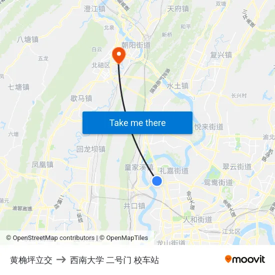 黄桷坪立交 to 西南大学 二号门 校车站 map