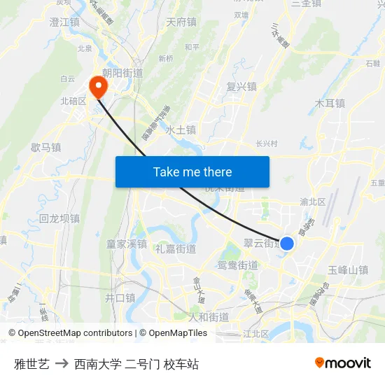 雅世艺 to 西南大学 二号门 校车站 map
