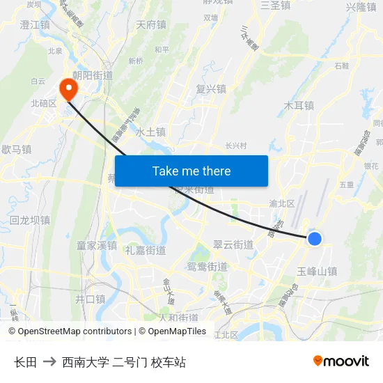 长田 to 西南大学 二号门 校车站 map