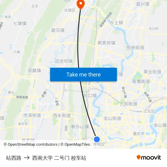 站西路 to 西南大学 二号门 校车站 map