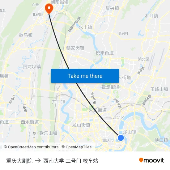 重庆大剧院 to 西南大学 二号门 校车站 map