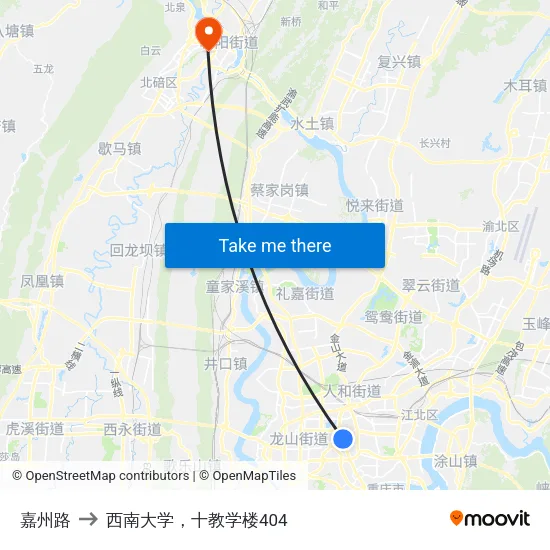 嘉州路 to 西南大学，十教学楼404 map