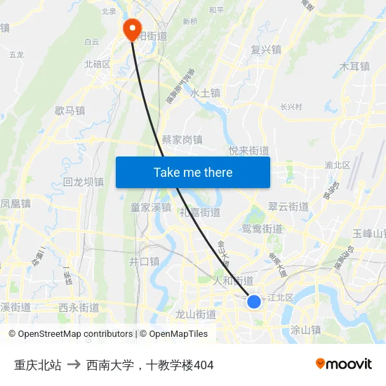 重庆北站 to 西南大学，十教学楼404 map