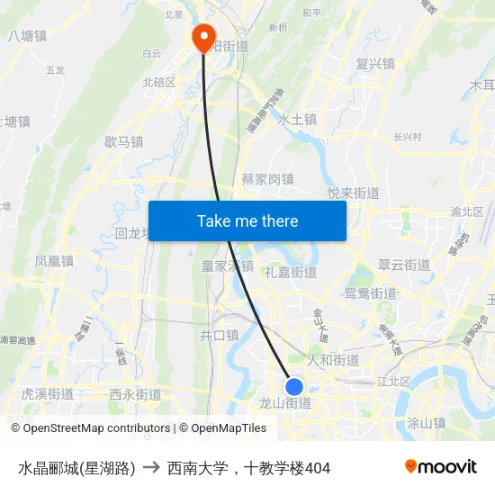 水晶郦城(星湖路) to 西南大学，十教学楼404 map