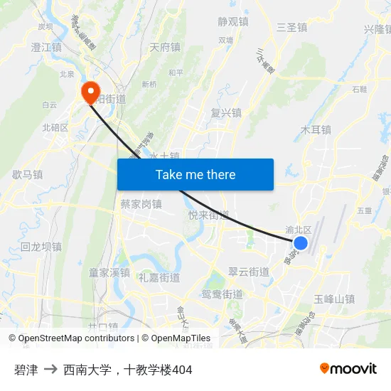 碧津 to 西南大学，十教学楼404 map