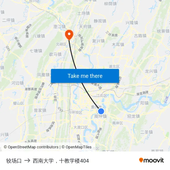 较场口 to 西南大学，十教学楼404 map