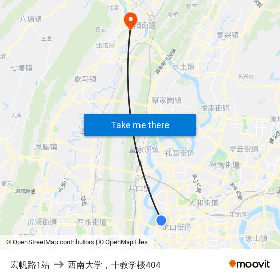 宏帆路1站 to 西南大学，十教学楼404 map