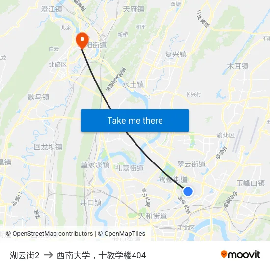 湖云街2 to 西南大学，十教学楼404 map