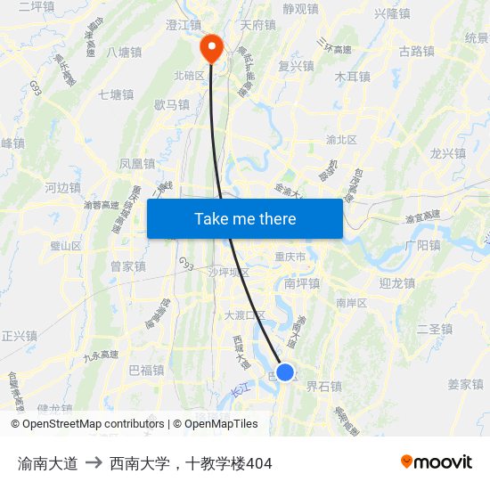 渝南大道 to 西南大学，十教学楼404 map