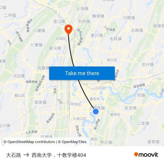 大石路 to 西南大学，十教学楼404 map