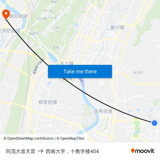 同茂大道天晋 to 西南大学，十教学楼404 map