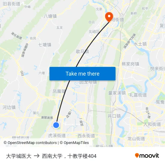 大学城医大 to 西南大学，十教学楼404 map