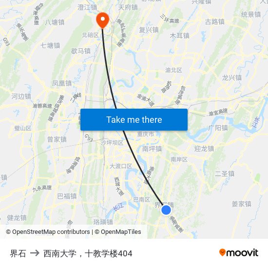 界石 to 西南大学，十教学楼404 map