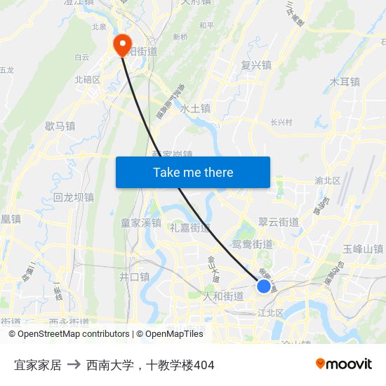 宜家家居 to 西南大学，十教学楼404 map